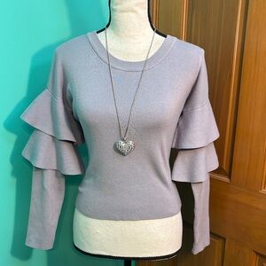 Romeo & Juliet Couture soft Lavender/Grey Ruffle Sleeve Sweater